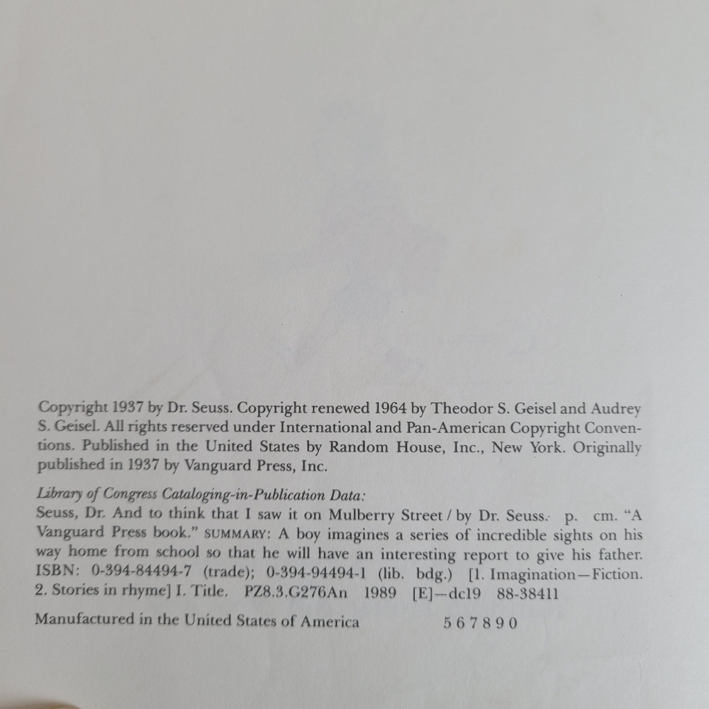 Mulberry Street 1989 Vintage Banned Book Dr. Seuss Withdrawn stamped Rare Font - Picture 7 of 8